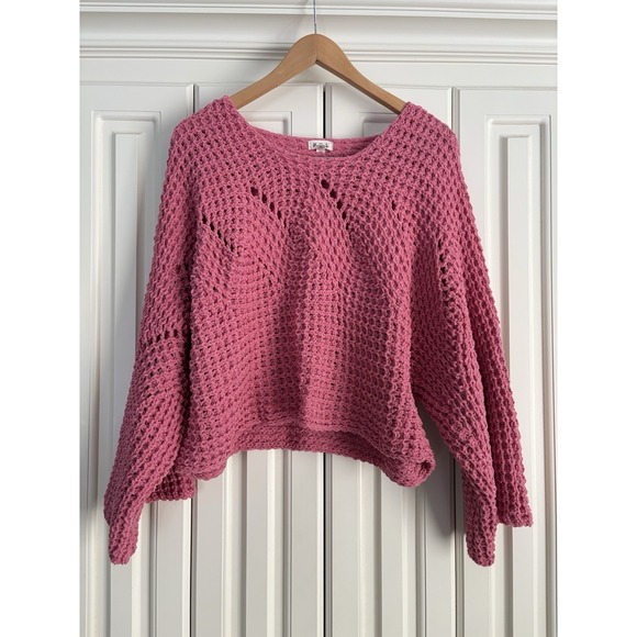 POL Sweaters - POL Pink Chunky Knit Oversized Cropped Long Sleeved Sweater Small Style YST586